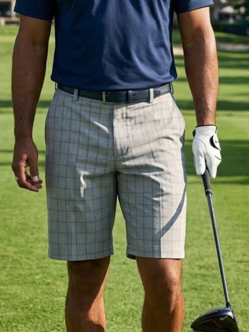 Tiger Woods Collection Men's Gray Plaid Flat Front Golf Shorts Size 36" Waist